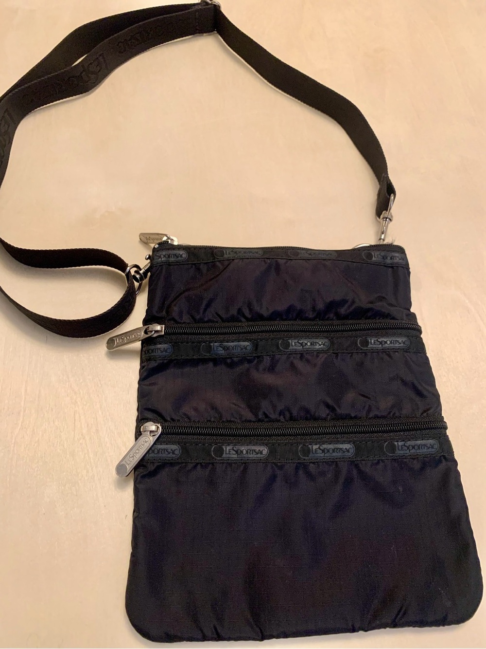 LeSportsac Black Nylon Triple-Zip Crossbody Bag
